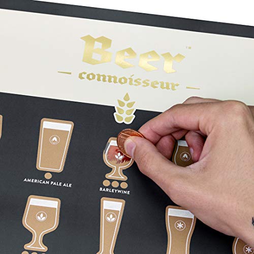 Luckies of London Beer Connoisseur Scratch Off Poster | Unique Scratch Map Wall Decor for Home, Kitchen, Office & Bar | Beer Poster with 42 Tasty Beers and a Handy Guide Book