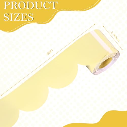 Image of 65 ft Yellow Scalloped Bulletin Board Borders Pastel Classroom Border Trim Colorful Borders Stickers Rolled Decorations for Classroom School Office Home Chalkboard Whiteboard Cork