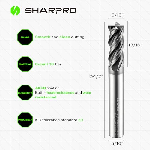 Image of 5 /16 Inch Shank Carbide Square End Mill, 4 Flute CNC End Mills, Heat-Resistant Metal Endmill Suitable Alloy Steel, Stainless Steel, Various Cast Iron(5PCS)
