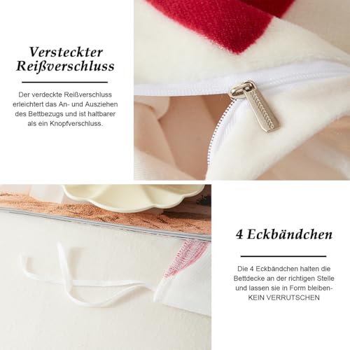 Flanell Bettwäsche 140x200 Herzen Rot Weiß Herz Winter Warm Biber Plüsch – Ansicht 6