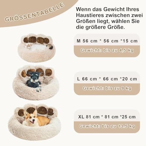 Jiupety Round Hundebett Flauschig von Pfote Form, Donut Hundebetten, Hundebett Kleine Hunde Größe 66cm, Dog Bed Bequem und Weich, Hundebettn Waschbar, Kamel