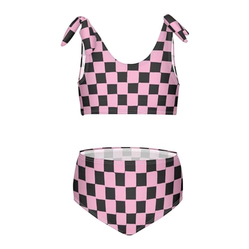 Wusikd Pink Chessboard Black Girls Swimsuits Two Piece Pink Swimwear Bikini Set for for Girls Size 7-8T