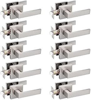 Probrico 10 Pack Square Door Lever Door Lock Handle Lockset Keyless Doorknobs Passage Knobs Lockset Interior Hallway Passage Closet in Satin Nickel