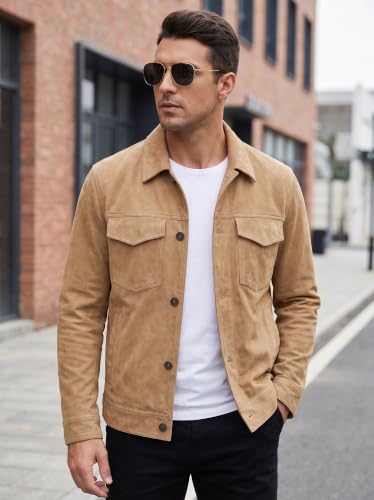 Image of Men's Suede Leather Jacket Real Lambskin Suede Casual Leather Jackets For Men Suede Trucker Coat for Mens