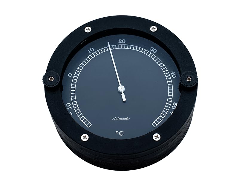Autonautic - Termómetro Marino Negro de Poliamida, Funcional, Resistente, de Estilo Deportivo y Profesional, para interiores o exteriores de Embarcaciones - 110mm (ø) - Made in Spain.