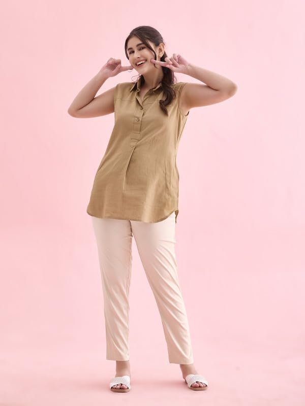 Image of GO COLORS Women Mid Rise Polyester Shiny Pant