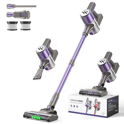 MBTTODF Cordless Vacuum Cleaner,Vacuum Cleaner for Home with Brushless Motor,Lightweight Stick Vacuum with Self-Standing and Touch Screen,Hardwood Floor Vacuum for Pet Hair,Carpets,Tile(Purple)