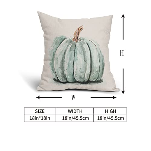 Fall Pumpkin Pillow Covers 18X18 Inch Autumn Thanksgiving Teal Watercolor Pumpkin Throw Pillow Covers Rustic Linen Square Cushion Covers For Couch Sofa Bedroom Livingroom Patio (Pack Of 2) #TOP4
