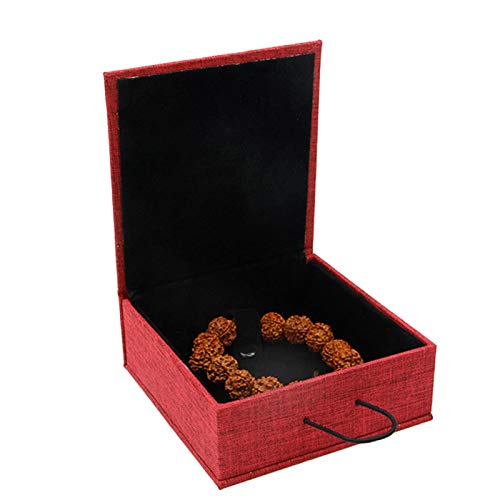 Joyero, caja de regalo de lino retro con hebilla de madera, caja de regalo para anillos, pulseras y abalorios, caja de almacenamiento de fecha, color rojo