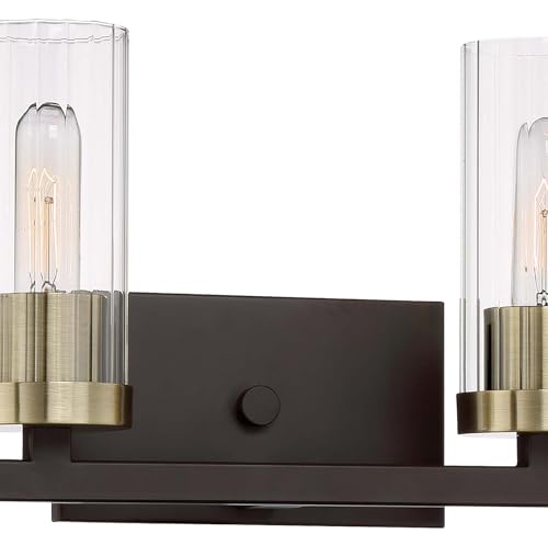 Image of Minka Lavery 3044-560 Ainsley Court Vanity Bath Light, 4-Light, 240 Total Watts, 32.75-in H x 9.25-in W, Aged Kinston Bronze with Brushed Brass Highlights