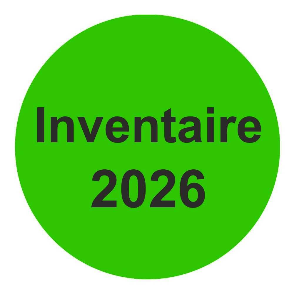 Lot de 1000 étiquettes d'inventaire « Inventaire 2026 » - Diamètre : 50 mm - Vert clair