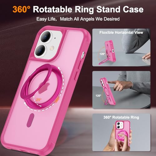 Image of Compatible with iPhone 11 Case with Stand 6.1 inch,Rose Red | Matte Translucent Phone Case for iPhone 11,360 Magnetic Ring Stand,Compatible Mag-Safe,Military Grade Protection