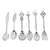 6 pezzi/set cucchiaini d'argento vintage, posate miste cucchiai e forchette per tea party in cucina e caffetterie(argento)