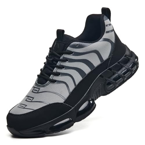 XKOWUO Mens Steel Toe Work Shoes Construction Safety Shoes Puncture Proof Anti Smashing Non Slip Light Weight Comfortable Fashion Gray US 6.5