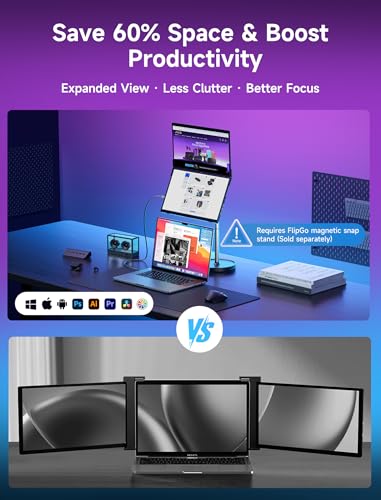 Image of JSAUX FlipGo Pro 15.6 inch Dual Portable Monitors, 1080P FHD IPS Dual Screen Monitor, Triple Screen Laptop Monitor Extender for Wins /macOS (Driver Required) with Magnetic Design /Plug & Play /Built-in Hub