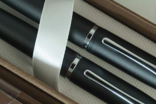 Cross Satin Black, Polished Appointments And Cross Signature Mid Band Calaise Selectip Black Gel Ink Rollerball Pen And Fountain Pen Set. #TOP4
