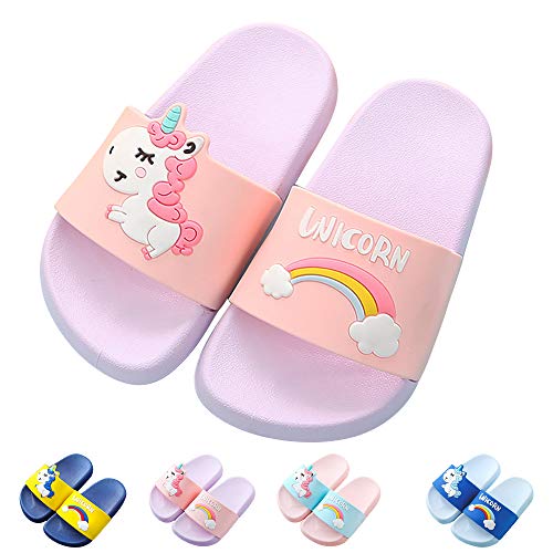 Kids Unicorn Slide Sandals Non-Slip Summer Beach Water Shoes Boys Girls Shower Pool Slippers(Toddler/Little Kids) (1-1.5 M US Little Kid, Purple)