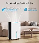 AIUSEVO 21 Pint Dehumidifier with Drain Hose for 1500 Sq.Ft Basement & Large Room, Intelligent Humidity Control (3 Modes, 24H Timer), Auto Defrost for Home, Bedroom & RV