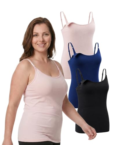 Image of Under Control 3-Pack 76% Premium Modal Nursing Cami Tank Tops with Built-in Bra, Breastfeeding Maternity Camisole Tops