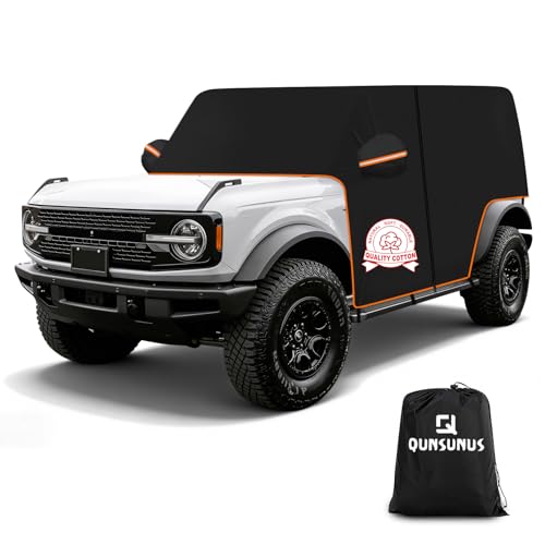QUNSUNUS Bronco Cover 4 Door Cab Cover All Years Waterproof Bronco Cab Cover with Cotton Liner All Weather Half Car Rain Cover with Adjustable Straps and Zipper for Wind Sun UV and Dust Protection