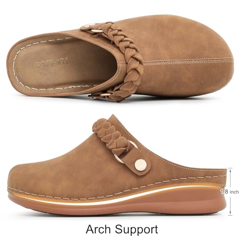 Image of Comfortable Clogs for Women Closed Toe Mules Slip On - Summer Casual Womens Clogs Mules Backless Arch Support Wedge Platform Sandals All-Day