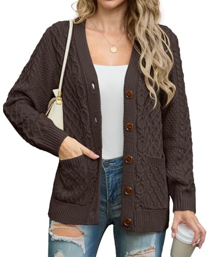 GRECERELLE Women 2025 Fall Long Sleeve Cable Knit Sweater Button Open Front Cardigan Loose Outerwear Coat with Pockets