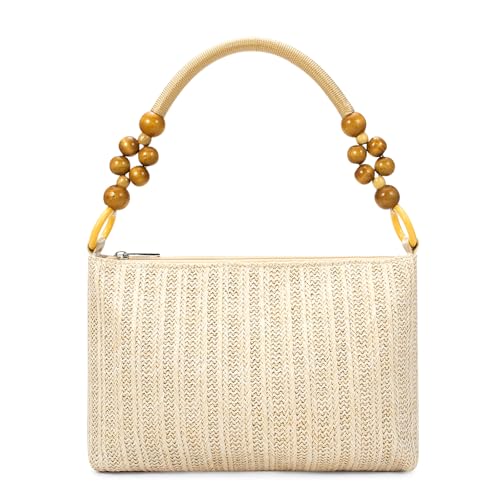 Image of YYW Straw Beach Bag with Zipper Straw Purse Beach Purse Weave Shoulder Vacation Tote Handbags