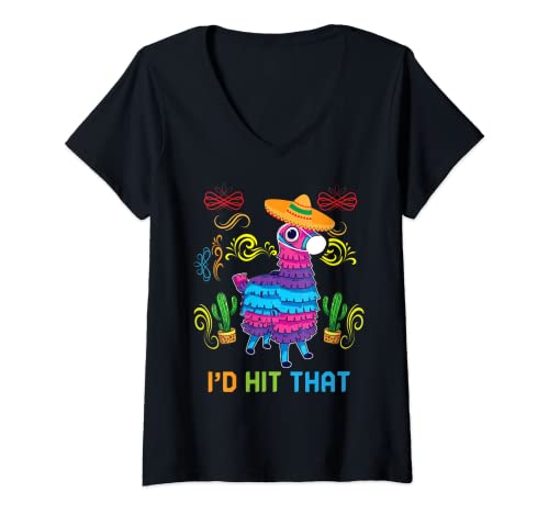 Mujer Me gustaría golpear esa divertida fiesta mexicana de Pinata Cinco De Mayo 2021 Camiseta Cuello V
