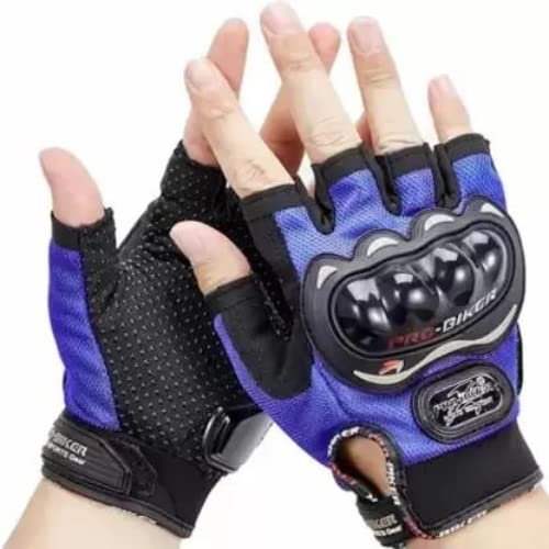 Image of Leosportz Riding Gloves for Men Bike Riders - Special Tactical Gloves with Rubber Knuckle Punch | Non-Slip Half Finger with Firm Padding Motorcycle Gloves (L, Blue)