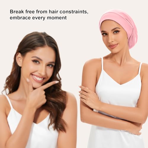 Image of ZHENSILK Silk Bonnet for Sleeping Women, Adjustable Silky Satin Lined Sleep Cap, Silk Hair Wrap Slouch Beanie Hat