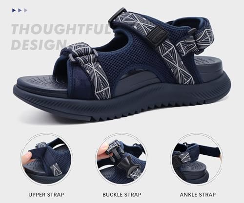 Image of ONCAI Men's Hiking Sandals with Arch Support Mesh Athletic Walking Sandalias Summer Outdoor Cushion Thick Rubber Soles and Recovery Sports Fisherman Sandals Size 7-15
