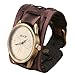 Fliyeong Herren-Armbanduhr im Retro-Stil, Punk-Rock, braunes großes breites Lederarmband, Manschette, Braun