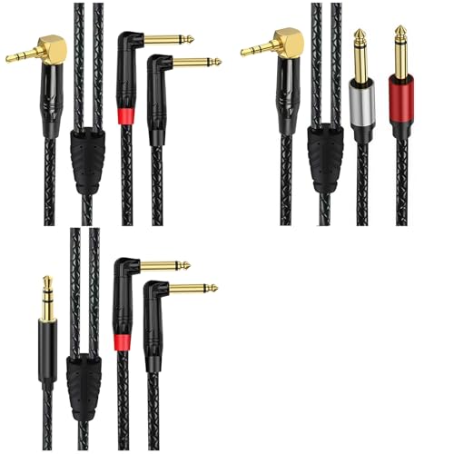 Cable adaptador 3.5mm macho a 2x6.35mm macho Y splitter 3 m miniatura 3