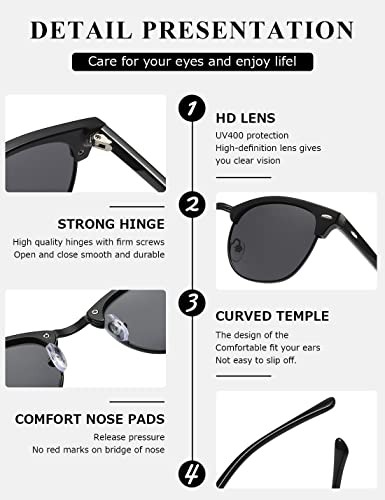 Image of AEVOGUE Polarized Semi Rimless Sunglasses for Men Women, Retro UV400 Sun Glasses for Driving Outdoor