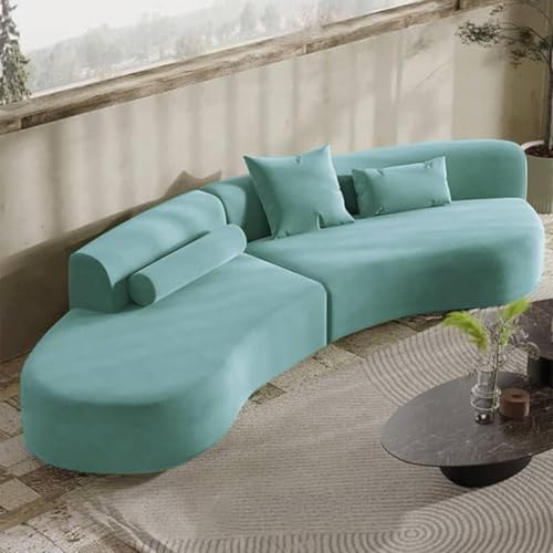 Image of Modern Style Curved Sectional Living Room, Minimalist Comfy Velvet Fabric Modular Sofa for Apartment, Home Office, Sky Blue