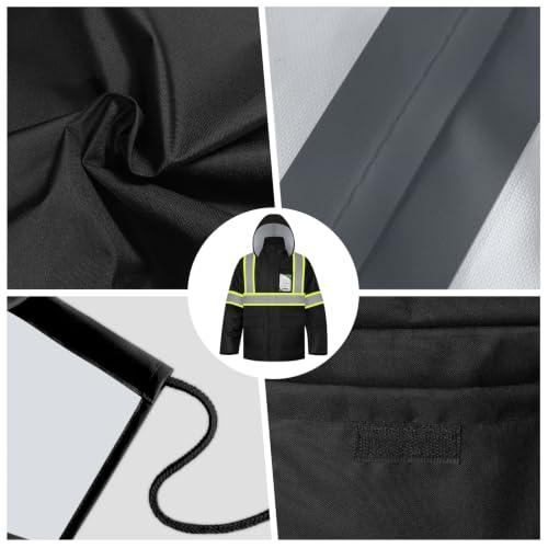 Image of TCCFCCT Hi Vis Rain Jacket for Men with Back Fabric, Black Top, 4XL-5XL