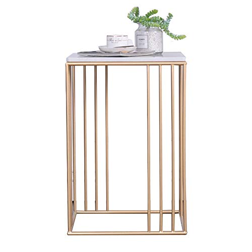 Telephone Table, Marble Side Table Nordic Modern Living Room Bedroom Telephone Table Bedside Table Wrought Iron Hollow Line Coffee Table,15.7"×15.7"×23.6" (Color:Gold)