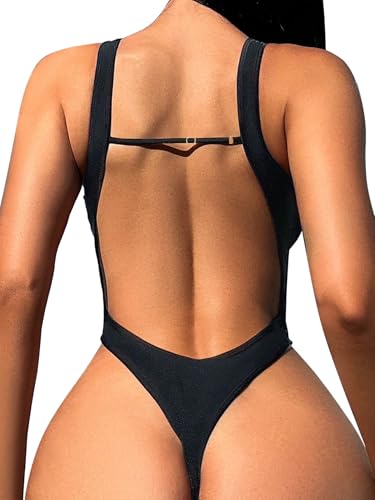 Image of Foxiny Sexy Backless Cheeky High Cut Leg Thong V Neck One Piece Swimsuit