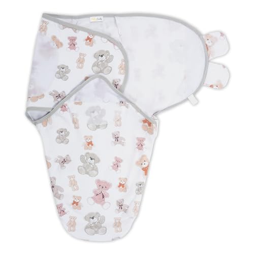 Image of LollyBanks Baby Swaddles, 100% Organic Cotton Sleep Swaddle Sacks 0-3 Months, Newborn Swaddles with Easy Change Zipper, Swaddle Blanket Wrap, Baby Registry Must Haves (Teddy Bear Print)