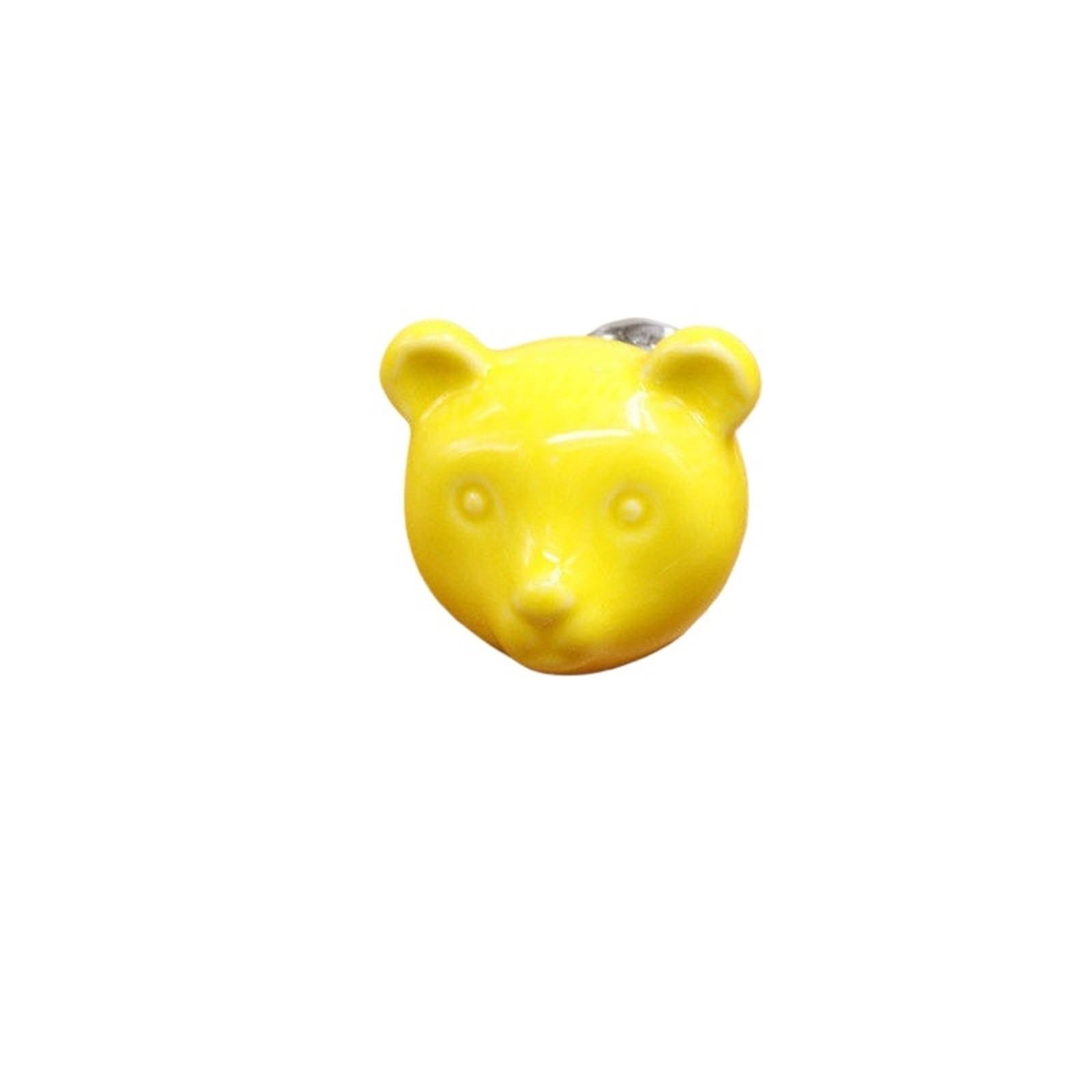 6PCS Ceramic Bear Drawer Knobs 3D Cartoon Cabinet Cupboard handles Novelty Creative 7 color Fashion Furniture Handles Hardware Pour Tiroirs(Yellow)