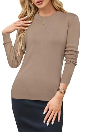 Image of Arach&Cloz Women's Wool Blend Classic Crew Neck Casual Fall Sweaters
