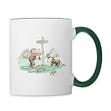 Spreadshirt Janosch Tiger und Bär Panama Schild Tasse zweifarbig, One size, Weiß/Dunkelgrün