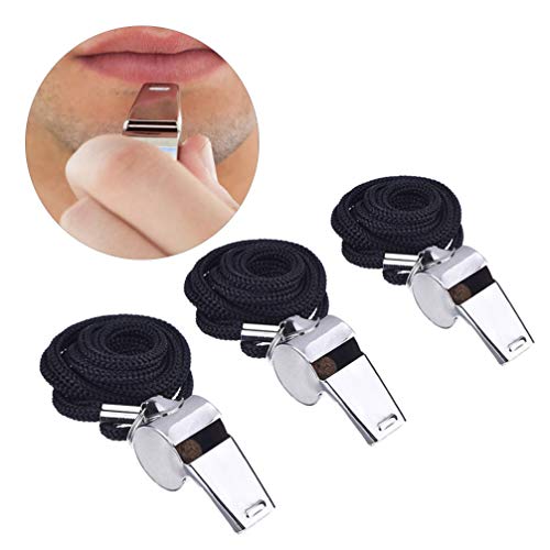 LIOOBO 5 peças de apitos de aço inoxidável para treinamento, apitos de metal com cordão para funcion