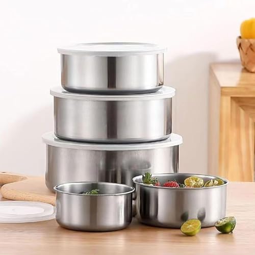 Image of LADILA 5-Piece Stainless Steel Mixing Bowl Set with Airtight Lids | Food Storage Containers for Kitchen, Chapati, Curry, Salad & Snacks | Rust-Proof, Leak-Proof, Stackable, Freezer & Dishwasher Safe