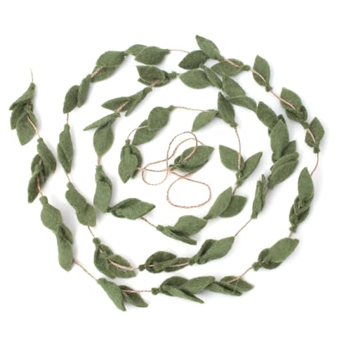 Glaciart One Felt Leaves Garland - Faux Greenery for Living Room Bedroom Nursery - Natural New Zealand Wool Hand Felted in Nepal - Suitable for Christmas Thanksgiving Wedding Decorations - 6ft.