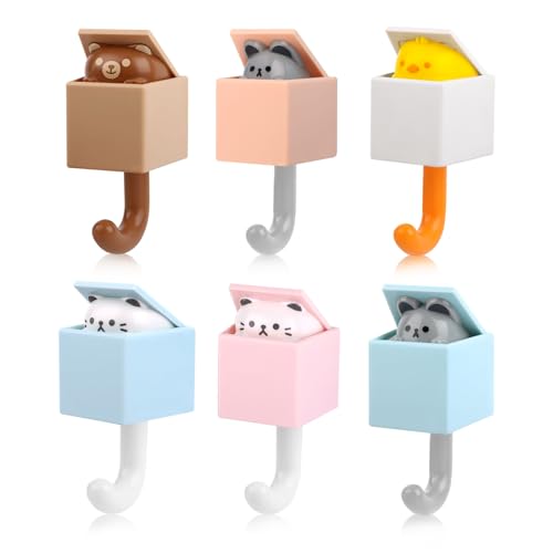 PBUSPU 6 Piezas Adhesivos Pared Animales Creativo, Gato Gancho, Decorativos Perchero, Pared Infantil Gancho, para llaves Gato...