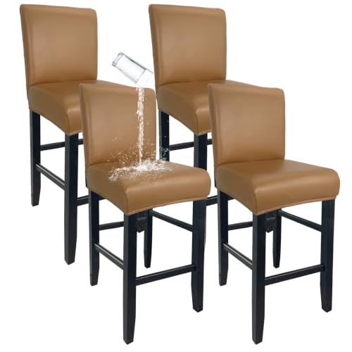 Image of PU Leather Bar Stool Covers with Backs Waterproof Bar Stool Chair Covers