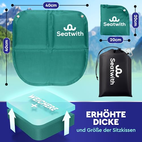 Seatwith Faltbares Iso-Sitzkissen (40x40cm) mit Wärme isolierender ALU Unterseite + Tragetasche & Karabinerhaken für ideale Befestigung am Rucksack maximaler Schutz vor Kälte Nässe Schmutz