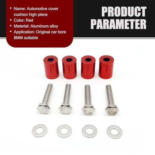 Image of 1 Set Racing Modification Parts JDM Hood Heightener, Automotive Turbo Motor Hood Spacer Riser Kit, Durable Original Aperture 8MM Aluminum Alloy Hood Gasket, Universal for Most Cars (Red)