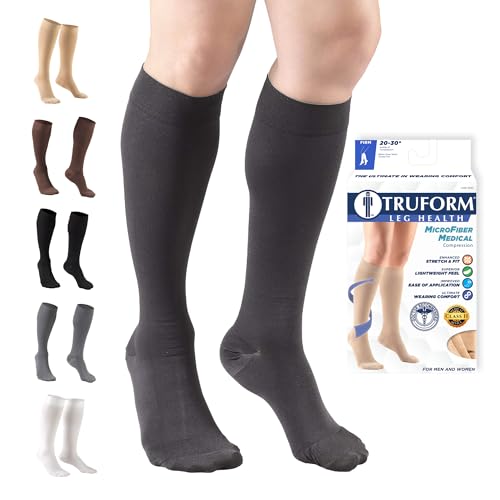 Image of Truform 20-30 mmHg Compression Stockings for Men and Women, Knee High Length, Closed Toe, Charcoal, Small (8865CH-S)